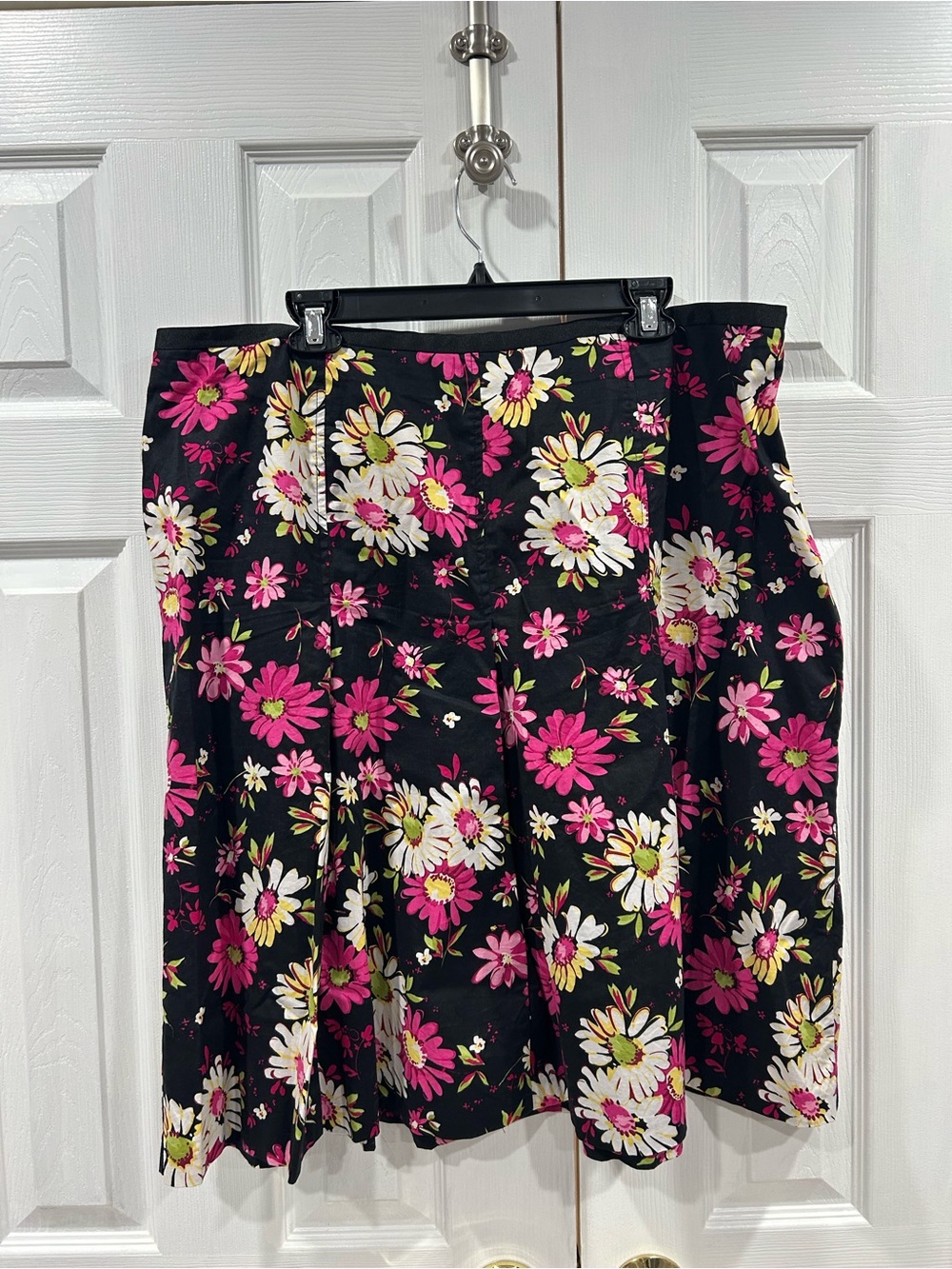 Black A-Line Skirt with Pink & White Floral Print